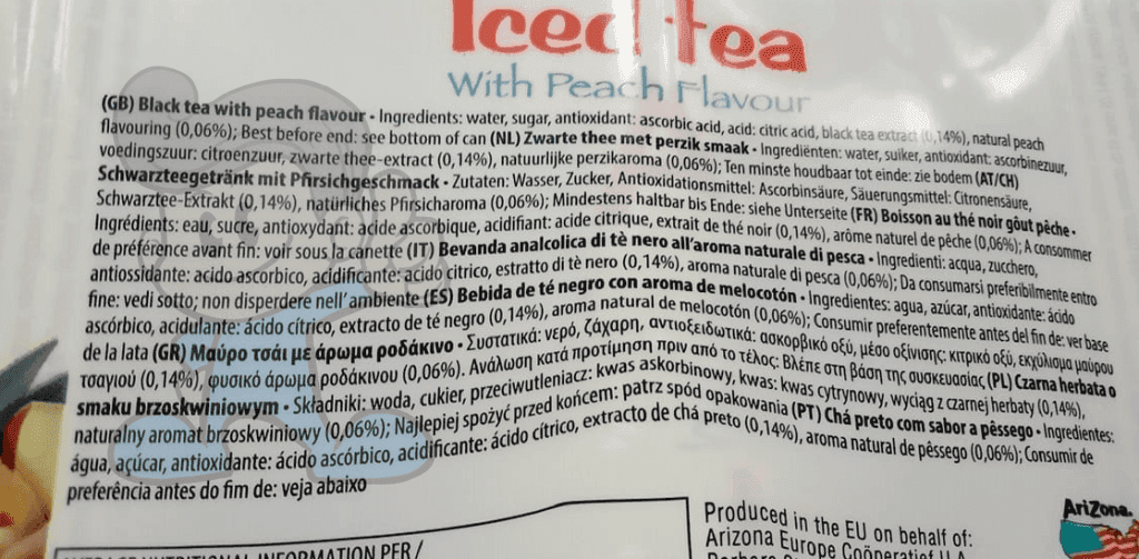Arizona Iced Tea With Peach Flavor (6 X 330 Ml) Groceries
