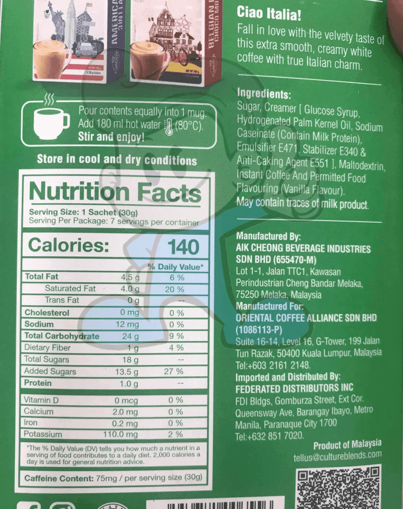 Culture Blends Italian Creamy White Coffee Italy (2 X 210 G) Groceries