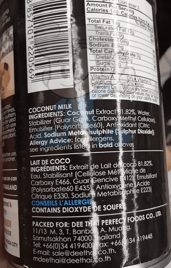 Dee Thai Coconut Milk (4 X 400 Ml) Groceries