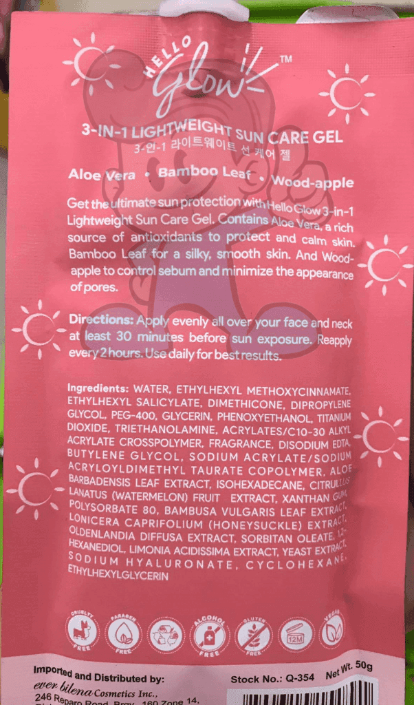 Hello Glow 3 In 1 Lightweight Sun Care Gel Spf50 50G Beauty