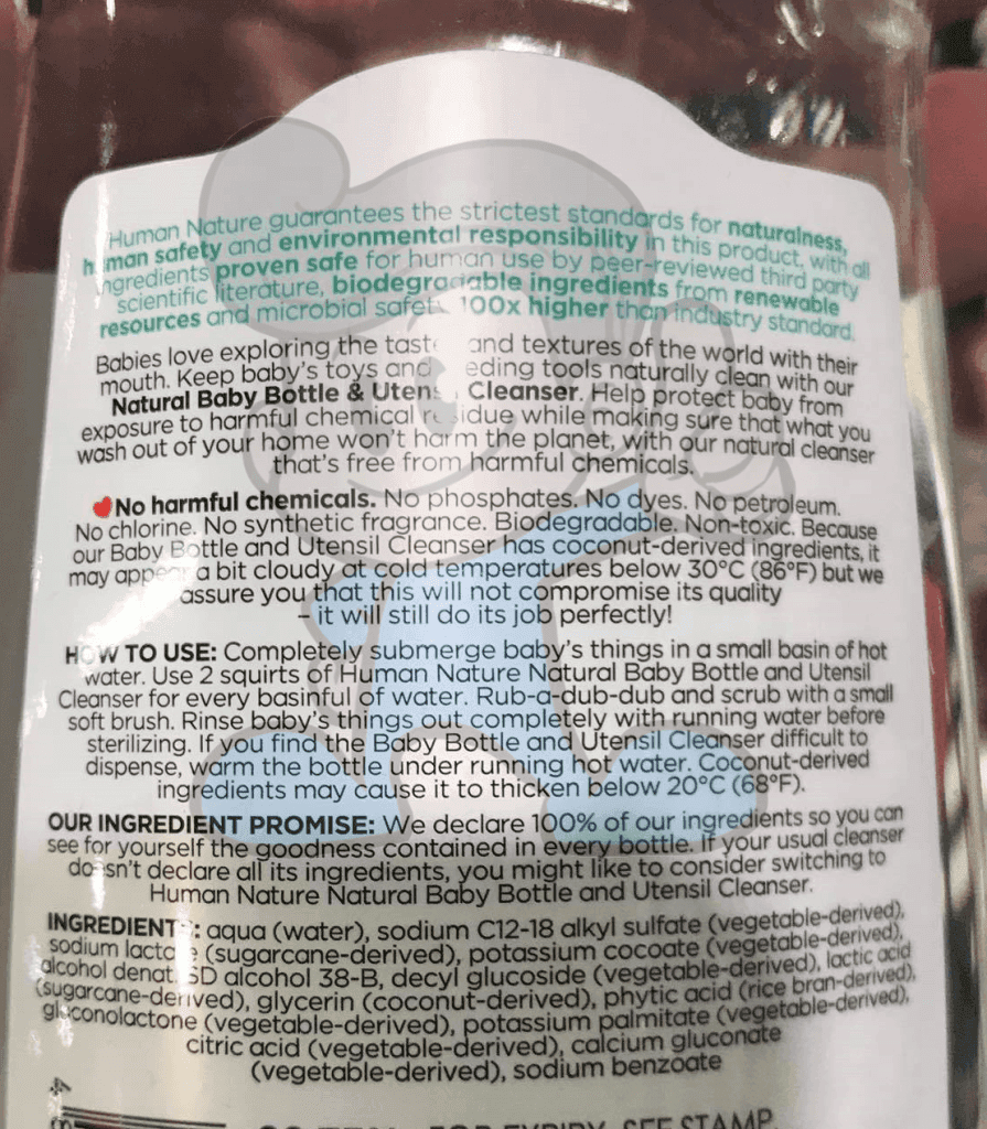 Human Nature Natural Baby Bottle And Utensil Cleanser 500Ml Mother &