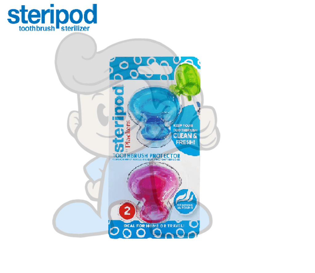 Steripod Plackers Clip On Toothbrush Protector 2S Blue And Pink Beauty