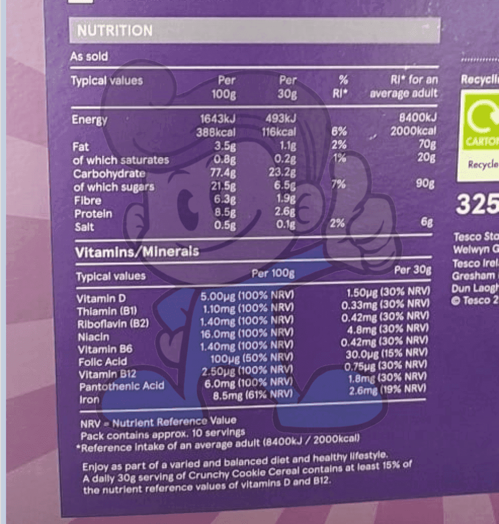 Tesco Crunchy Cookie Cereal 325G Groceries