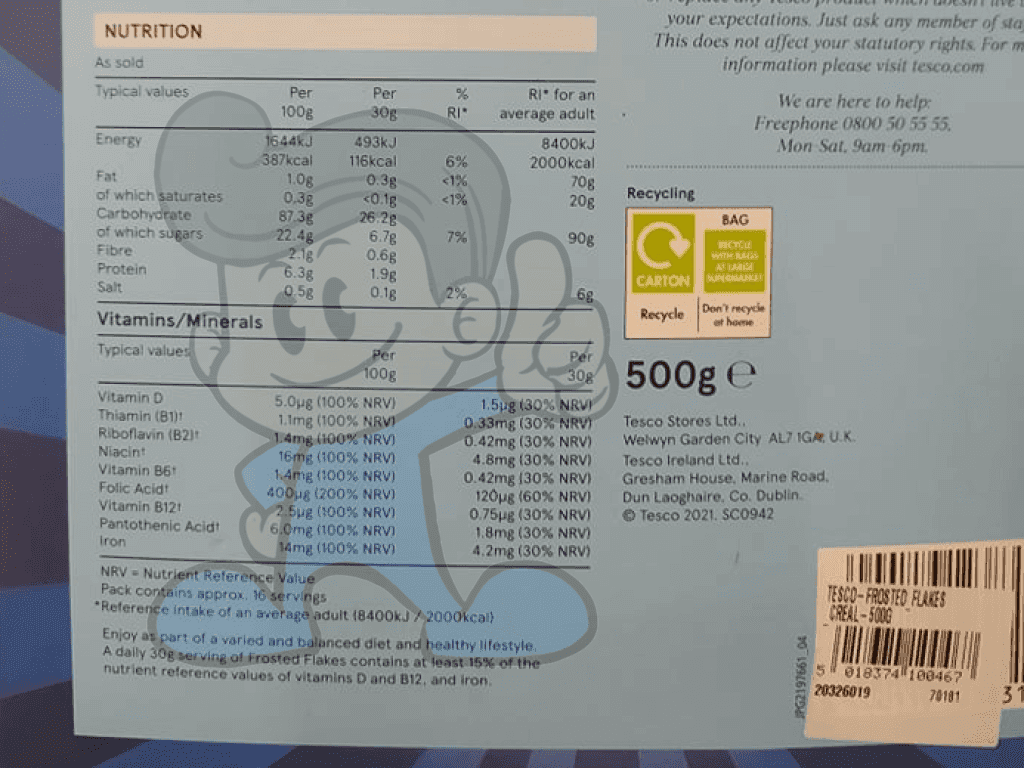 Tesco Frosted Flakes Cereal 500G Groceries