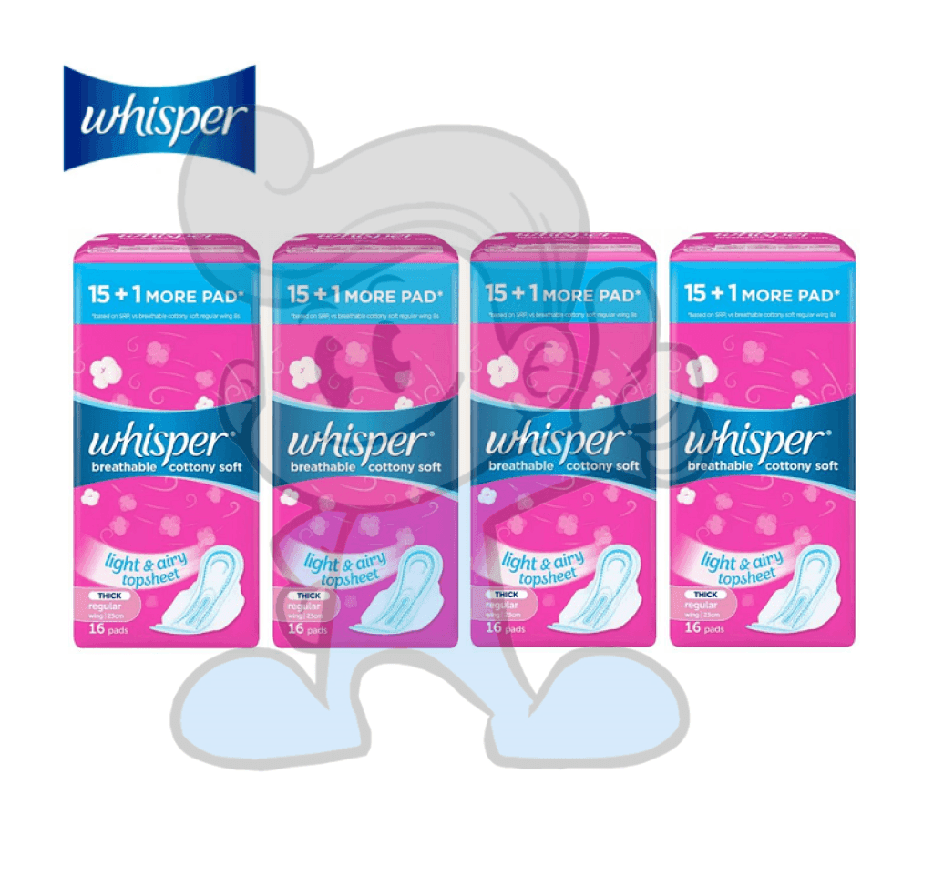 Whisper Breathable Cottony Soft Regular Flow W/ Wings 4 Packs Beauty