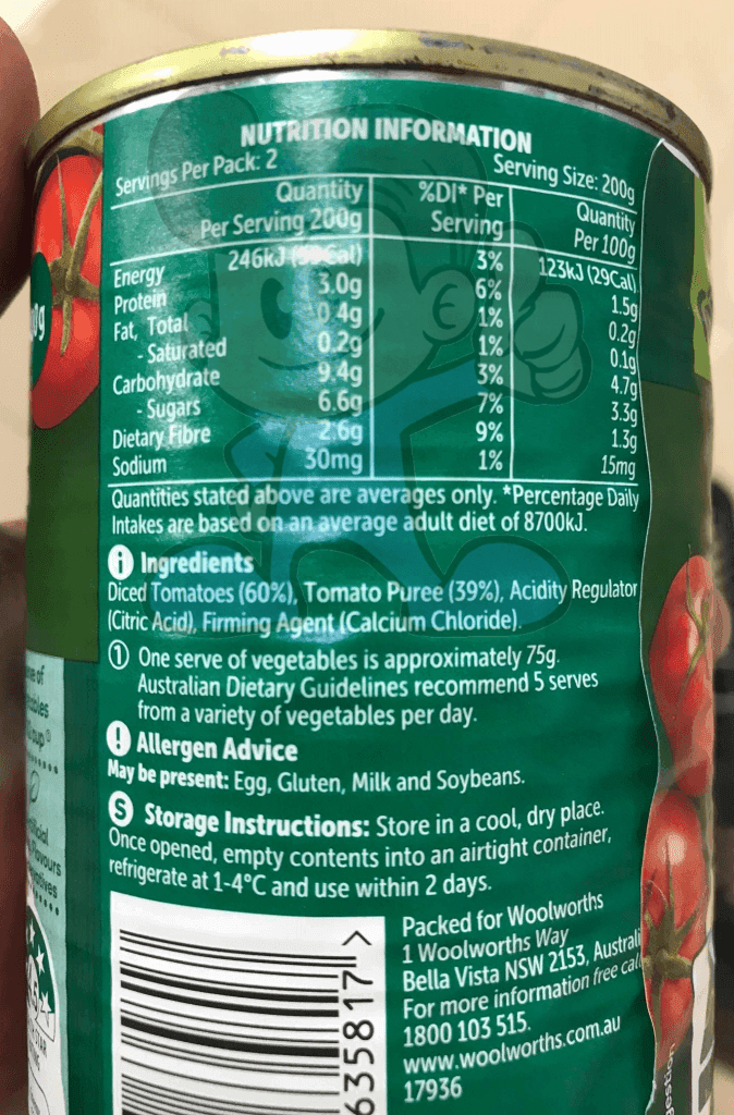 Woolworths Australian Diced Tomatoes (2 X 400 G) Groceries